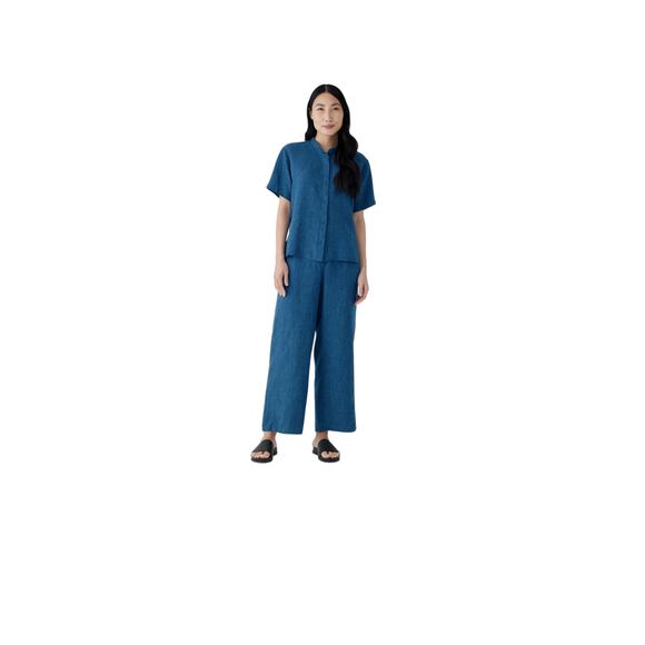 Eileen Fisher Washed Organic Linen Délavé Wide Trouser Pant. Size Petite Large - Picture 1 of 4